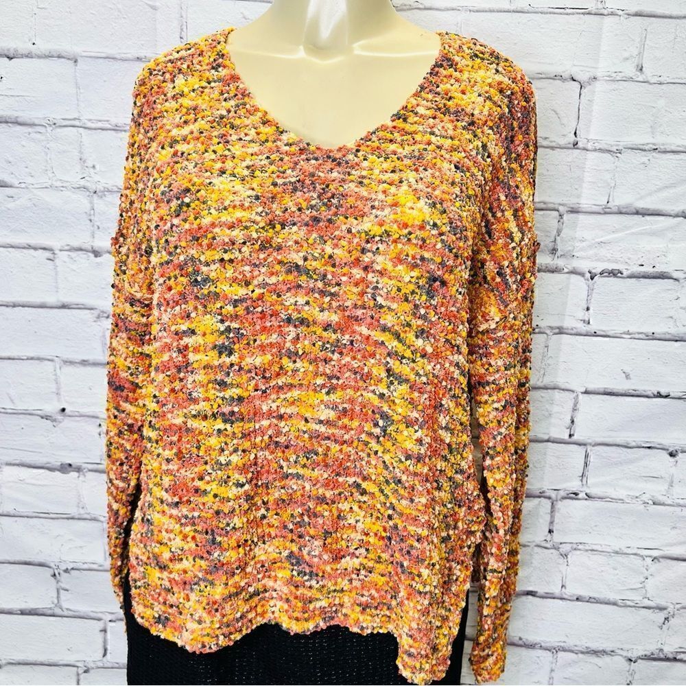 Rachel Zoe Popcorn Confetti Knit V Neck Neutral Soft Cozy Sweater